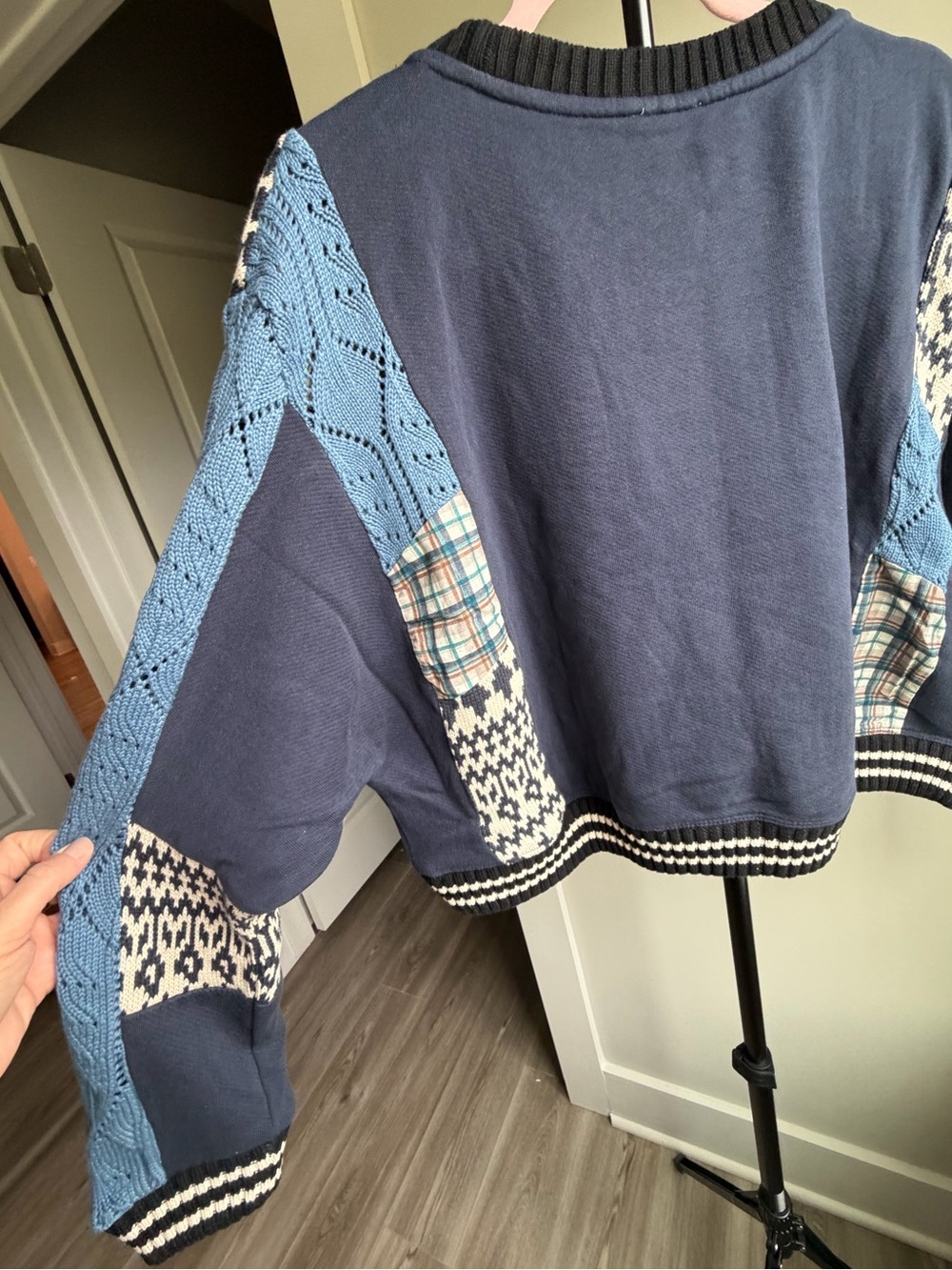 Pilcro Navy Blue Patchwork Knit-Panel Sweater - Picture 8 of 9